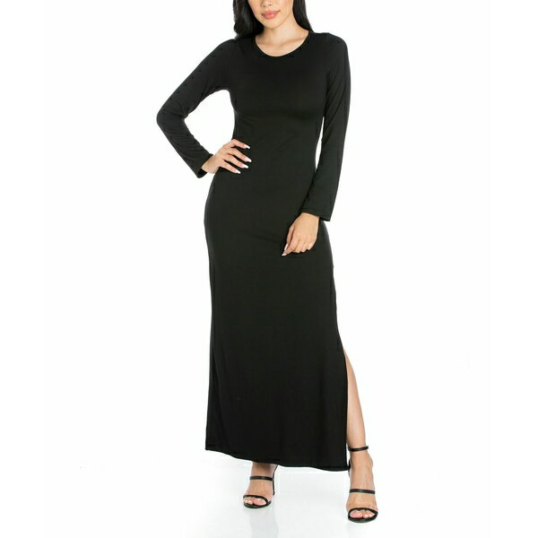 24セブンコンフォート レディース ワンピース トップス Women's Long Sleeve Side Slit Fitted Maxi Dress Black
