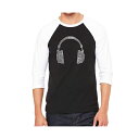エルエーポップアート メンズ Tシャツ トップス Headphones Men's Raglan Word Art T-shirt Black