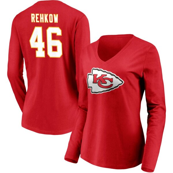 t@ieBNX fB[X TVc gbvX Kansas City Chiefs Fanatics Women's Team Authentic Personalized Name & Number Long Sleeve VNeck TShirt Red
