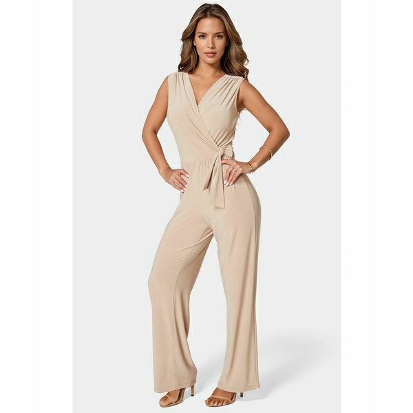 ベベ レディース ワンピース トップス Women's Jersey Wrap Tie Jumpsuit Mocha