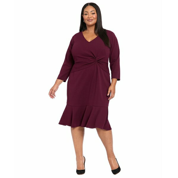 ロンドンタイムス レディース ワンピース トップス Plus Size Side-Knot 3/4-Sleeve Dress Arburg