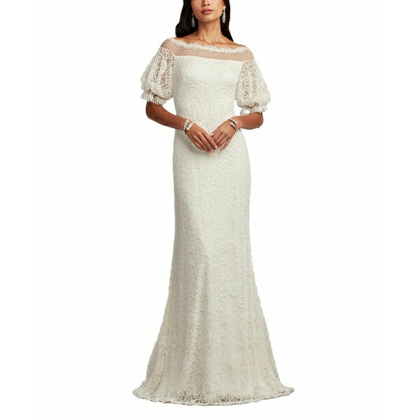 タダシショージ レディース ワンピース トップス Women's Whelan Embroidered Puff-Sleeve Gown Ivory