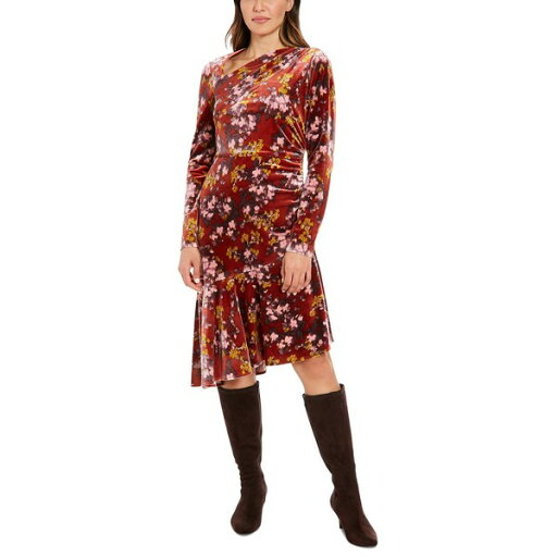 ロンドンタイムス レディース ワンピース トップス Women's Floral Velvet Asymmetric Dress Red Multi ロンドンタイムス レディース ワンピース トップス Women's Floral Velvet Asymmetric Dress Red Multi