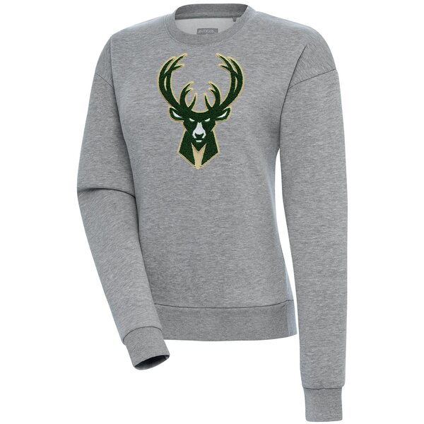 アンティグア レディース パーカー・スウェットシャツ アウター Milwaukee Bucks Antigua Women's Victory Crewneck Pullover Sweatshirt Heather Gray