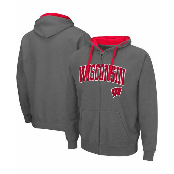 コロシアム メンズ パーカー・スウェットシャツ アウター Men's Charcoal Wisconsin Badgers Arch Logo 2.0 Full-Zip Hoodie Charcoal