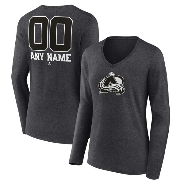 եʥƥ ǥ T ȥåץ Colorado Avalanche Fanatics Branded Women's Monochrome Personalized Name &Number Long Sleeve VNeck TShirt Charcoal