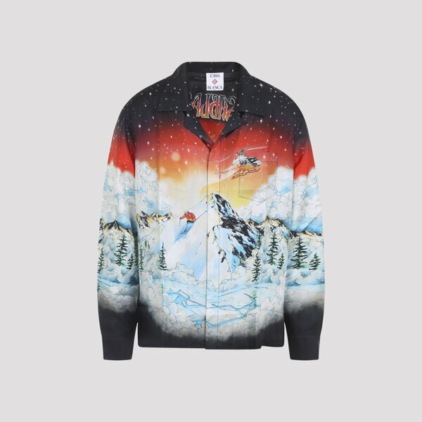 カサブランカ メンズ シャツ トップス Cuban Collar Long Sleeve Shirt Ski Lake