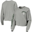 tH[eB[Zu fB[X TVc gbvX Michigan State Spartans '47 Women's Ultra Max Parkway Long Sleeve Cropped TShirt Heathered Gray