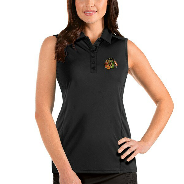 アンティグア レディース ポロシャツ トップス Chicago Blackhawks Antigua Women's Tribute Sleeveless Polo Black
