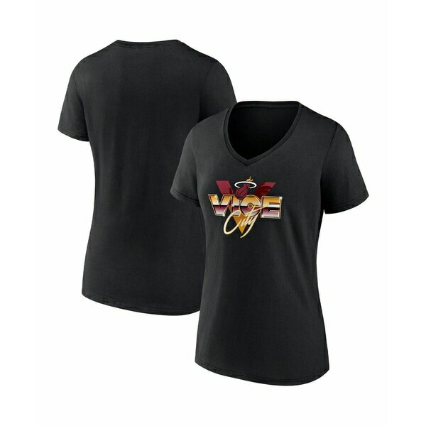 ファナティクス レディース Tシャツ トップス Women's Black Miami Heat Hometown Collection Vice City V-Neck T-shirt Black