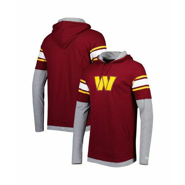 ニューエラ メンズ シャツ トップス Men's Burgundy Washington Commanders Long Sleeve Hoodie T-shirt Burgundy