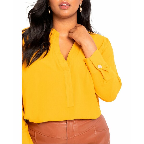 エロクイ レディース カットソー トップス Plus Size Mandarin Collar Tunic Gold