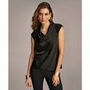 ダナキャラン レディース カットソー トップス Women's Cowl-Neck Cap-Sleeve Top Black