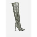 ロンンドンラグ レディース ブーツ シューズ Women's Catalina Snake Print Stiletto Knee Boots Grey