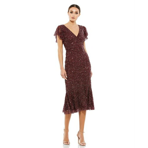 マックダガル レディース ワンピース トップス Women's Sequined V Neck Flutter Cap Sleeve Trumpet Dress Dark Red マックダガル レディース ワンピース トップス Women's Sequined V Neck Flutter Cap Sleeve Trumpet Dress Dark Red