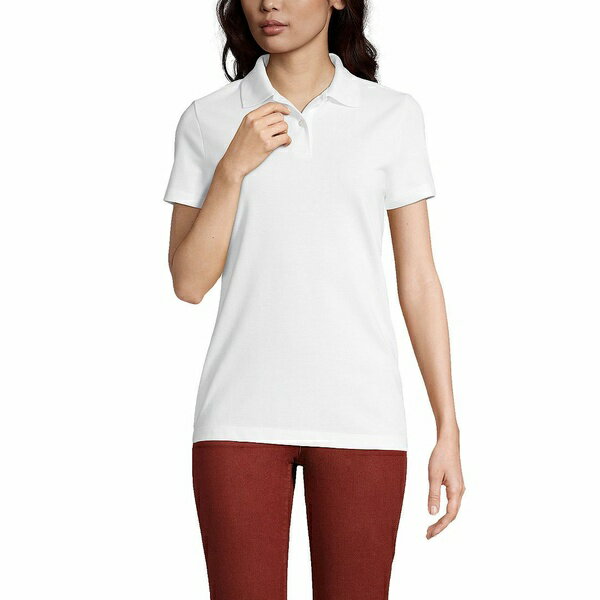 ランズエンド レディース カットソー トップス Women's Short Sleeve Basic Mesh Polo Shirt White