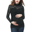 キミ アンド カイ レディース カットソー トップス Maternity Mock Neck Lace Trim Top Black(4)