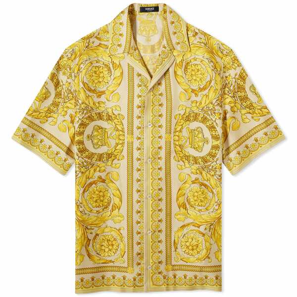 ヴェルサーチ メンズ シャツ トップス Versace Baroque '92 Silk Vacation Shirt Neutrals