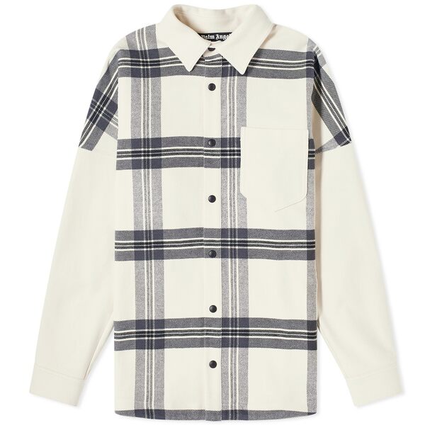 p[EGWFX Y Vc gbvX Palm Angels Back Logo Check Overshirt White