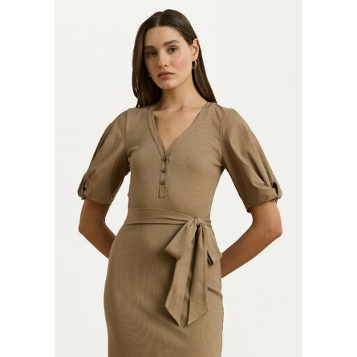 ラルフローレン レディース ワンピース トップス BELTED RIB KNIT PUFF SLEEVE DRESS - Jersey dress - madison tan ラルフローレン レディース ワンピース トップス BELTED RIB KNIT PUFF SLEEVE DRESS - Jersey dress - madison tan