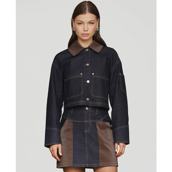 アベックレフィレ レディース ジャケット＆ブルゾン アウター Women's Faux-Collar Crop Trucker Jacket Rinse/Chocolate