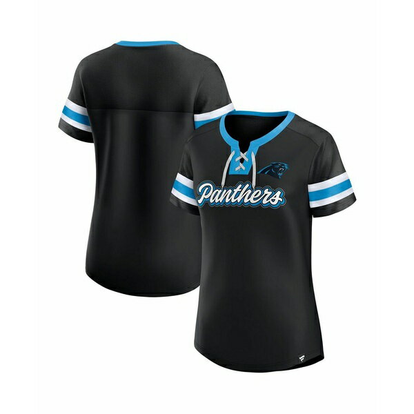ファナティクス レディース カットソー トップス Women's Black Carolina Panthers True Catch Iconic ..