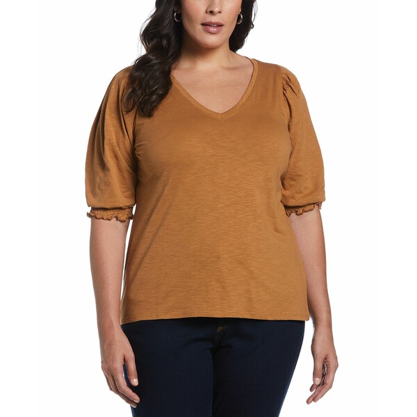 エラ ラファエラ レディース カットソー トップス Plus Size Cotton Smocked Elbow Sleeve Top Chipmunk