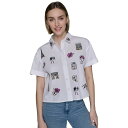 カールラガーフェルド レディース カットソー トップス Women's Cotton Embroidered Camp Shirt, P/XS-XL White