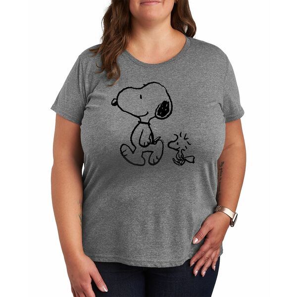 ハイブリッド アパレル レディース カットソー トップス Trendy Plus Size Peanuts Snoopy Woodstock W..
