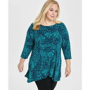 ジェイエムコレクション レディース カットソー トップス Plus Size Printed Scoop-Neck Tunic, Exclusively at Macy's Intrepid Blue(4)