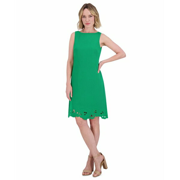 ヴィンスカムート レディース ワンピース トップス Women's Signature Stretch Crepe Scalloped-Hem Dress Green