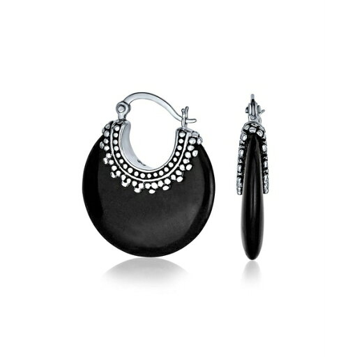 ブリング レディース ピアス&イヤリング アクセサリー Black Natural Onyx Round Half Crescent Hoop Earrings For Women Oxidized Milgrain Caviar Bead Sterling Silver Black onyx ブリング レディース ピアス&イヤリング アクセサリー Black Natural Onyx Round Half Crescent Hoop Earrings For Women Oxidized Milgrain Caviar Bead Sterling Silver Black onyx