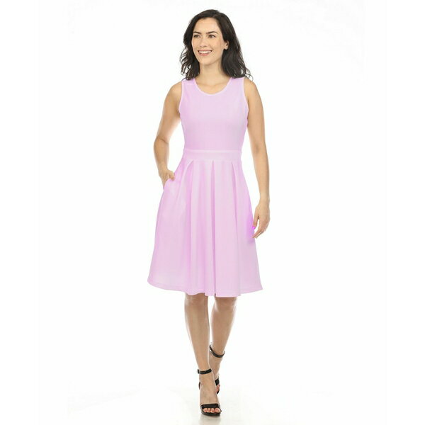 ホワイトマーク レディース ワンピース トップス Women's Solid Fit and Flare Dress Lilac