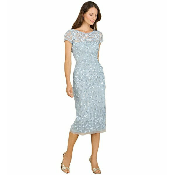 ララ レディース ワンピース トップス Women's 3D Applique Midi Dress with Cap Sleeves Periwinkle