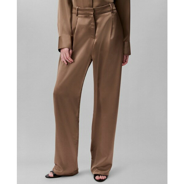 カルバンクライン レディース カジュアルパンツ ボトムス Women's Satin High-Waist Wide-Leg Pants Fossil