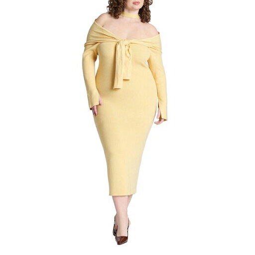 エロクイ レディース ワンピース トップス Women's Plus Size Sweater Dress With Tie Light yellow エロクイ レディース ワンピース トップス Women's Plus Size Sweater Dress With Tie Light yellow