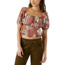 オニール レディース カットソー トップス Juniors' Autumn Floral-Print Cropped Puffed-Sleeve Top Cedar Wood|詳細画像