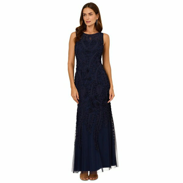 アドリアナ パペル レディース ワンピース トップス Women's Boat-Neck Sleeveless Mermaid Gown Light Navy