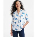 スタイルアンドコー レディース カットソー トップス Women's Printed Button-Front Perfect Shirt, Exclusively at Macy's Blue Floral(4)