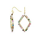 ブリング レディース ピアス&イヤリング アクセサリー Geometric Wire Wrap Cluster Linear Fish Hook Multi Color Natural Fluorite Long Lightweight Rhombus Shape Dangle Earrings For Women Gold Plated Multi gemstones(4)
