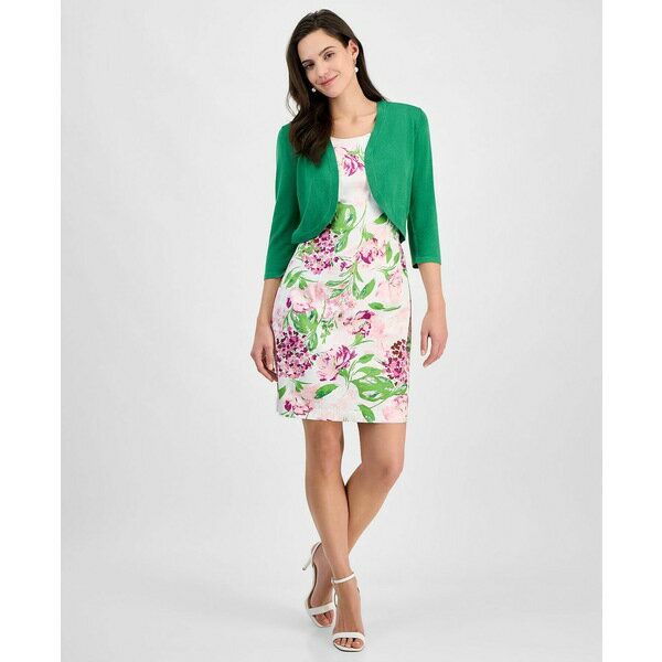 ロビービー レディース ワンピース トップス Petite Knit Shrug & Floral Print Sheath Dress Set Pink Green