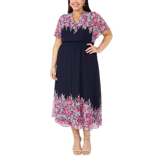 ミスク レディース ワンピース トップス Plus Size Flutter-Sleeve V-Neck Maxi Dress Jbs Navy 4 ミスク レディース ワンピース トップス Plus Size Flutter-Sleeve V-Neck Maxi Dress Jbs Navy 4