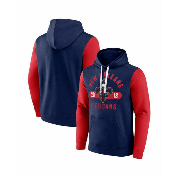 ニューエラ メンズ パーカー・スウェットシャツ アウター Fanatics Men's Navy/Red New Orleans Pelicans Attack Colorblock Pullover Hoodie Navy, Red