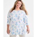 スタイルアンドコー レディース パーカー・スウェットシャツ アウター Plus Size Printed Tunic Sweater Exclusively at Macy's Fauna Blue(4)