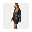 ベベ レディース カットソー トップス Women's Zip Front Faux Leather Pdr Combo Top Black