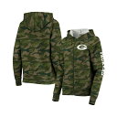 ニューエラ レディース カットソー トップス Women's Camo Green Bay Packers Raglan Full-Zip Hoodie Camo