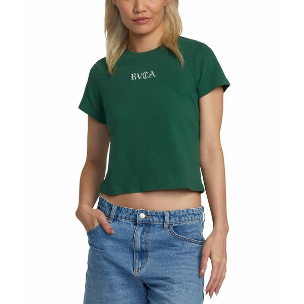ルーカ レディース カットソー トップス Juniors' Cotton Cropped Graphic Crewneck Tee Pineneedle