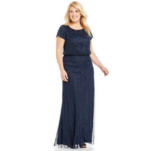 アドリアナ パペル レディース ワンピース トップス Plus Size Bead-Illusion Blouson Dress Navy アドリアナ パペル レディース ワンピース トップス Plus Size Bead-Illusion Blouson Dress Navy