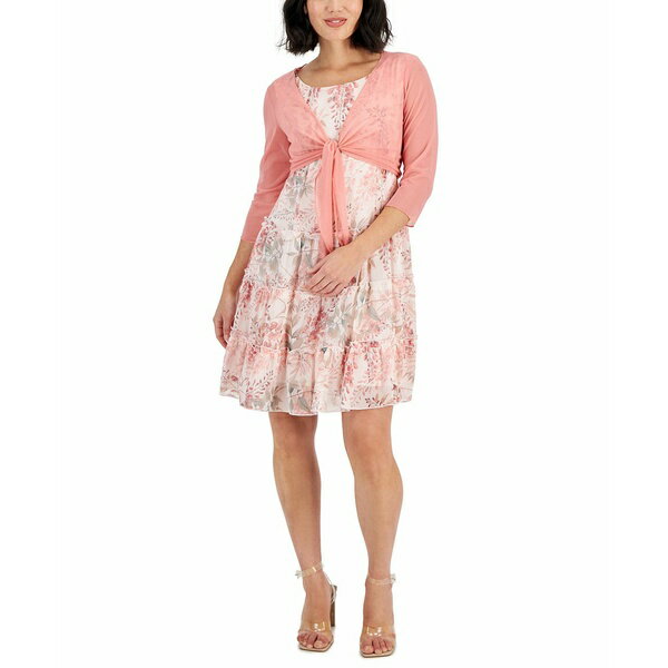 コネクテッド レディース ワンピース トップス Petite Tie-Hem Jacket & Printed Sleeveless Dress Soft Coral