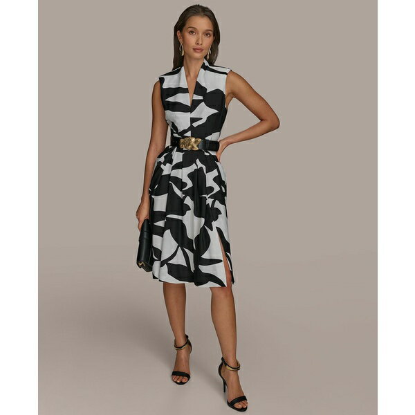 ダナ キャラン ニューヨーク レディース ワンピース トップス Women's Belted Sleeveless Sheath Dress Back Cream